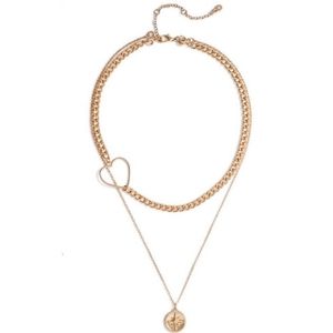 BP Gold Plated Heart & Compass Layered Chain Necklace